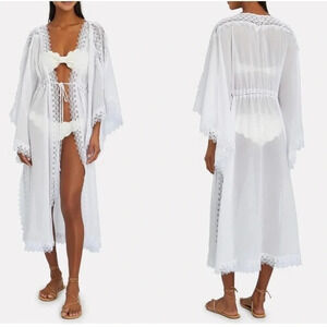 Charo Ruiz Ibiza Angela White Eyelet Caftan Beach Coverup Maxi Dress size Small